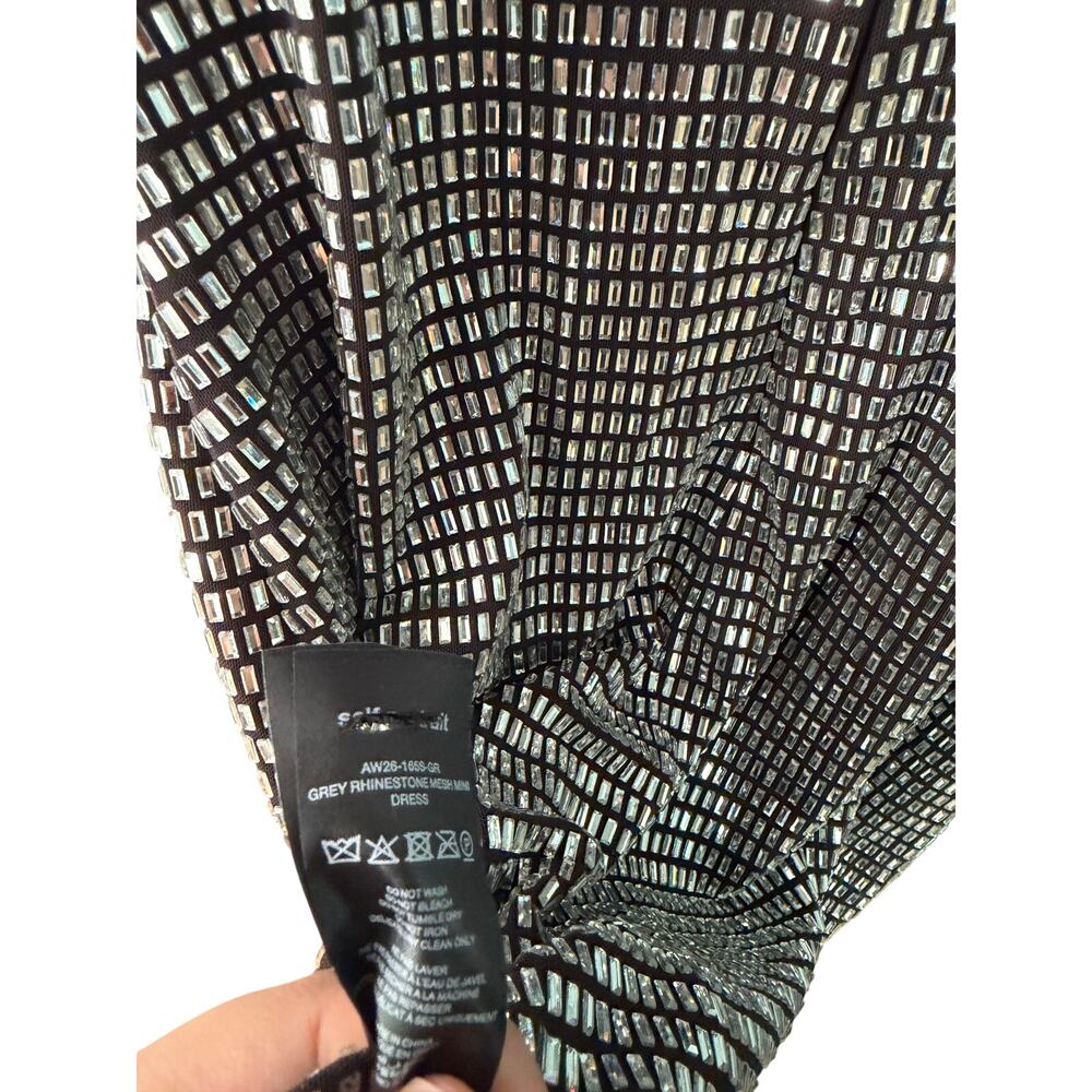 Self-Portrait Grey Rhinestone Mesh Mini Dress - Picture 12 of 12